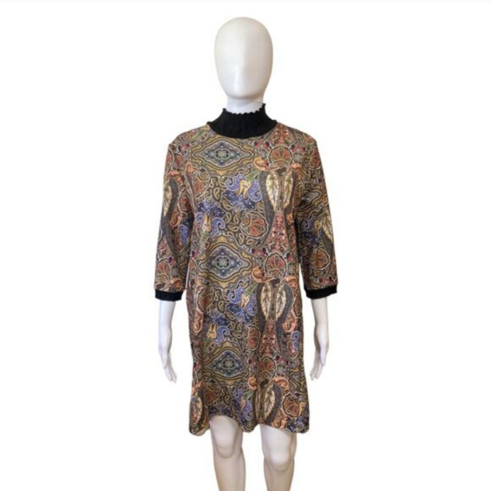 ZARA Paisley Mini Dress Multicolor Long Sleeve Dress Sz M